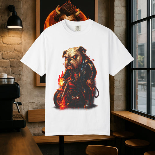 Badass Bulldog Graphic Tee, Unisex Motorcycle Dog Shirt, Casual Summer T-Shirt, Pet Lover Gift, Unique Animal Apparel