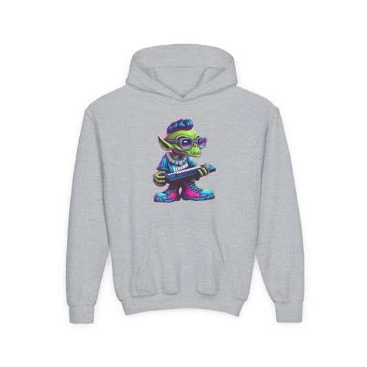Alien musician hoodie with cool hairstyle