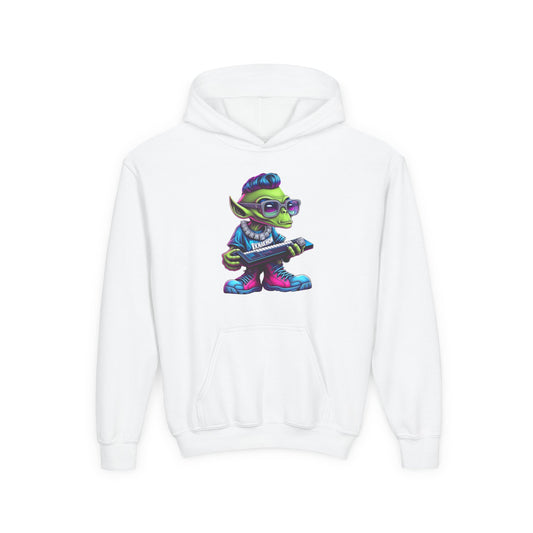 Alien musician hoodie with cool hairstyle