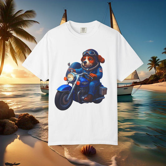 Adventure Dog Motorcycle T-Shirt - Fun Unisex Garment-Dyed Tee