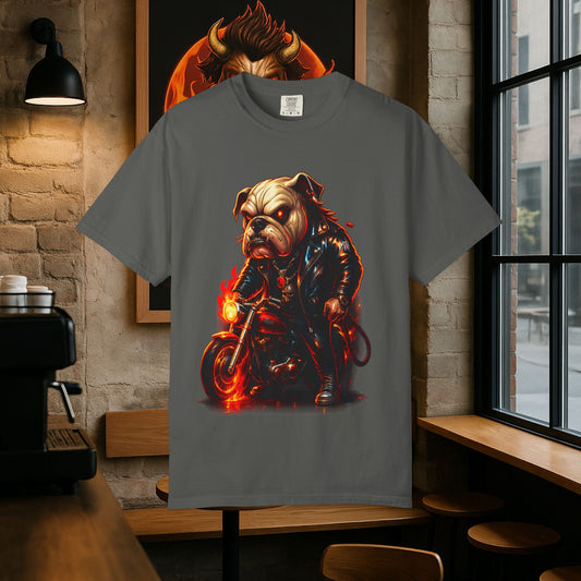 Badass Bulldog Graphic Tee, Unisex Motorcycle Dog Shirt, Casual Summer T-Shirt, Pet Lover Gift, Unique Animal Apparel
