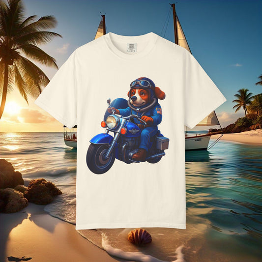 Adventure Dog Motorcycle T-Shirt - Fun Unisex Garment-Dyed Tee