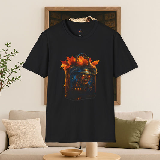Autumn Skull T-Shirt, Graphic Tee for Fall, Halloween Celebration, Unisex Shirt, Cozy Casual Wear, Gift for Him and Her